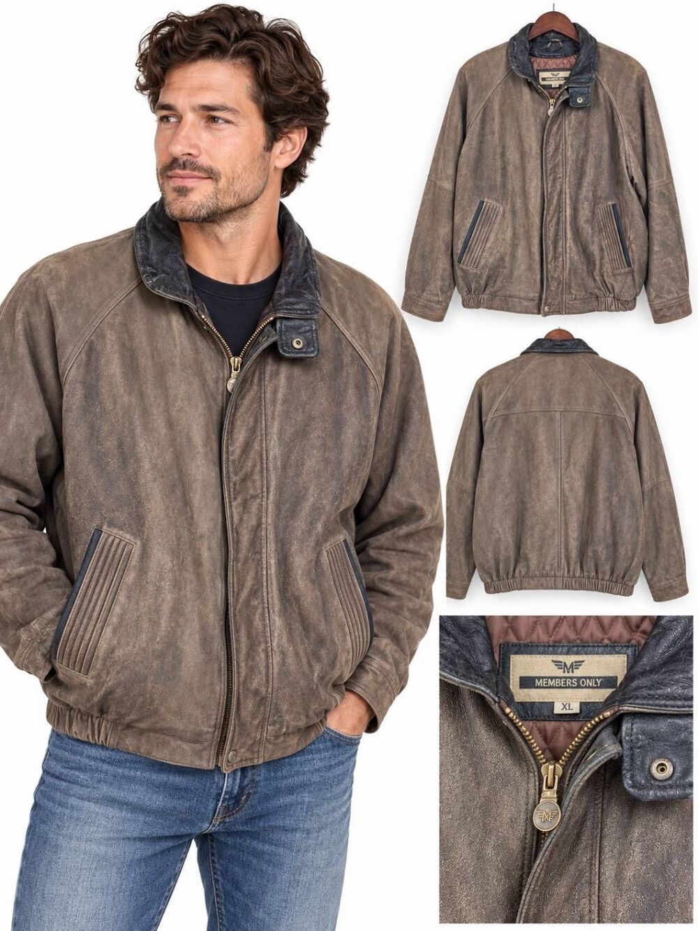 Vintage Members Only Genuine Leather Jacket XL Brown